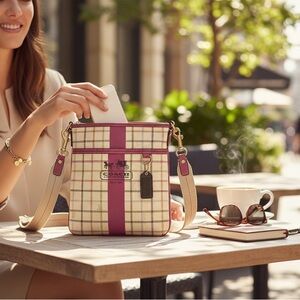 Coach Checkered Crossbody Bag - Pink and Cream